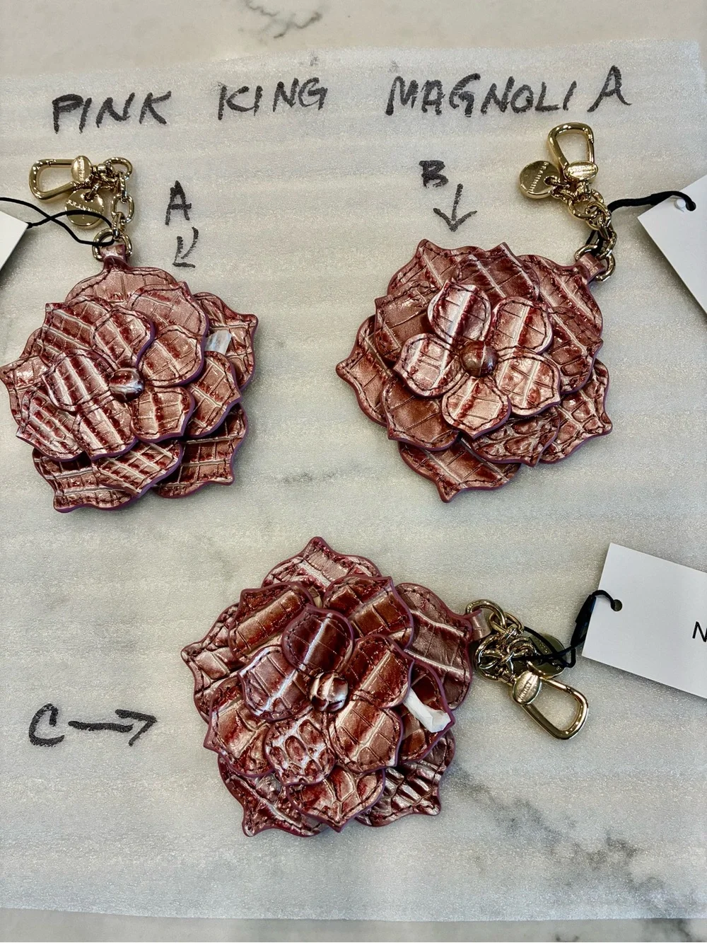 Brahmin “Pink Icing” Magnolia Floral Keychain/ Purse Charm NWT